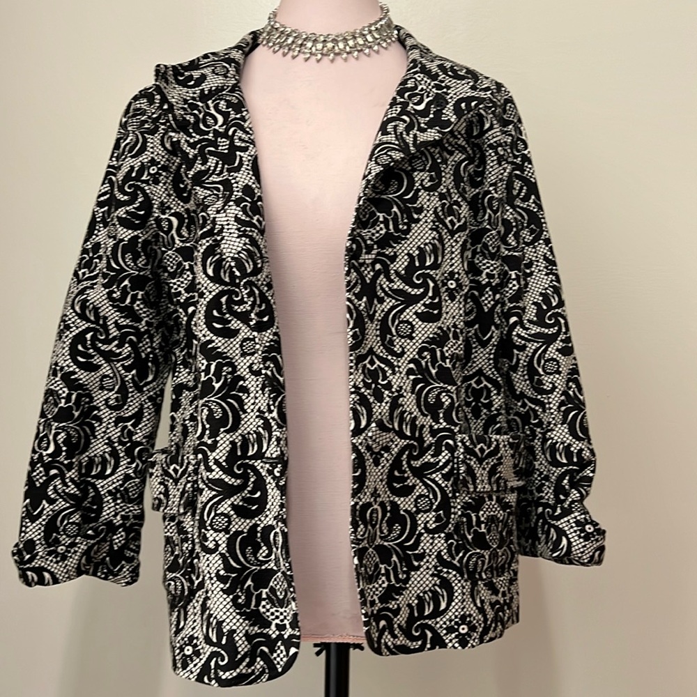 Talbots black and white print blazer in size 14